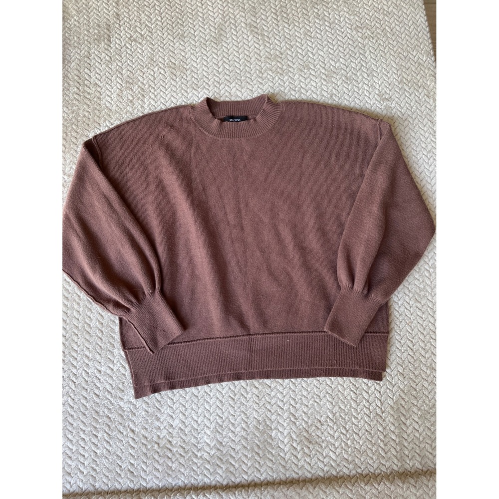 Dokotoo Brown Oversized Lantern Sleeve Crewneck Knit Sweater Large